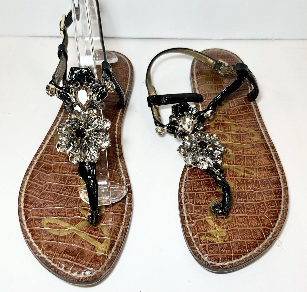 Sam Edelman Grayson Jeweled Thong Sandals Black Crystal Size 8